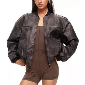 Lioness Casey faux leather cropped bomer biker jacket
